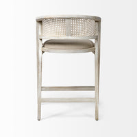 Mercana Tabitha 26.75" Seat Height Beige Fabric/Rattan Seat Blonde Wood Frame Counter Stool