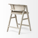 Mercana Tabitha 26.75" Seat Height Beige Fabric/Rattan Seat Blonde Wood Frame Counter Stool