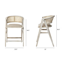Mercana Tabitha 26.75" Seat Height Beige Fabric/Rattan Seat Blonde Wood Frame Counter Stool