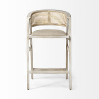 Mercana Tabitha 30.75" Seat Height Beige Fabric/Rattan Seat Blonde Wood Frame Bar Stool