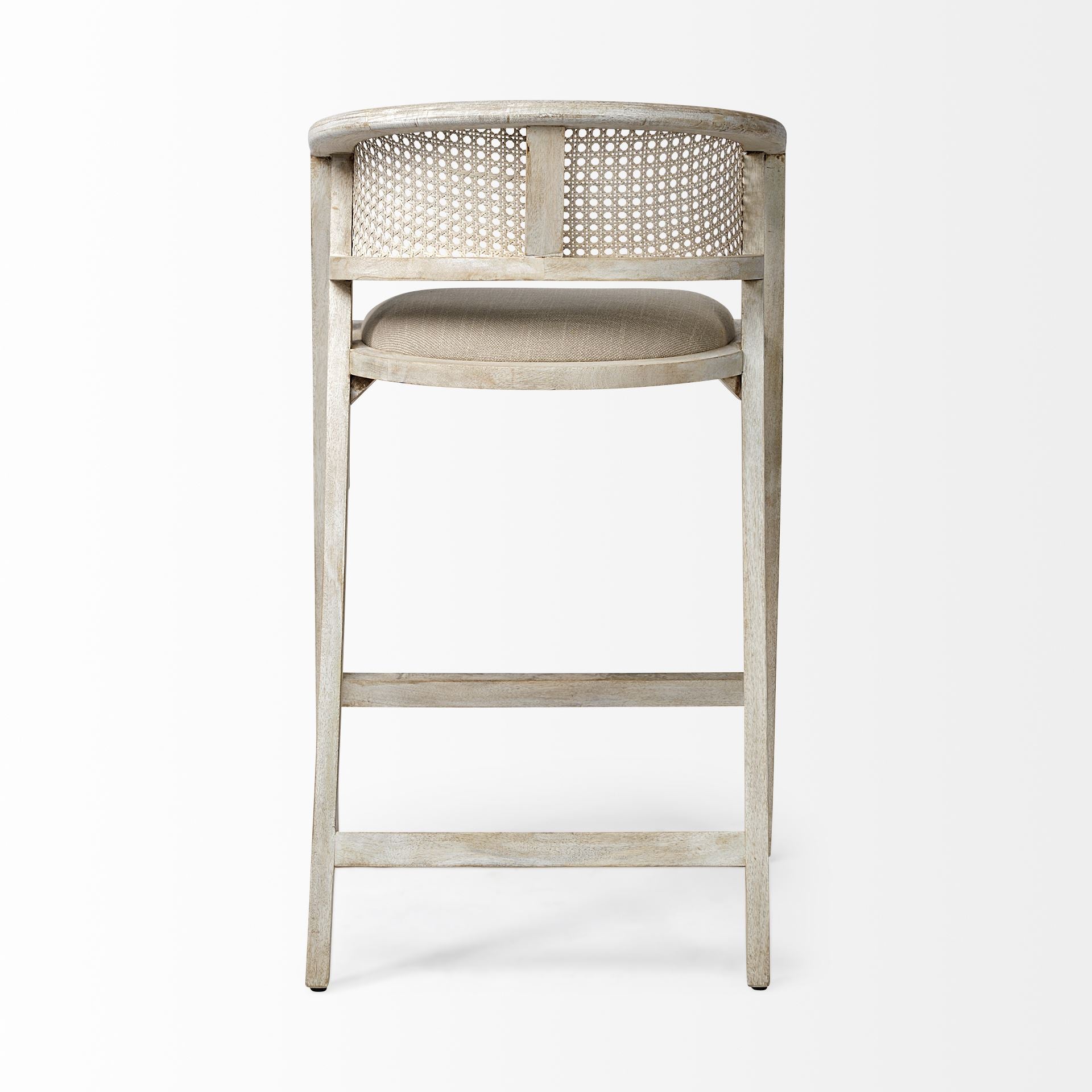 Mercana Tabitha 30.75" Seat Height Beige Fabric/Rattan Seat Blonde Wood Frame Bar Stool