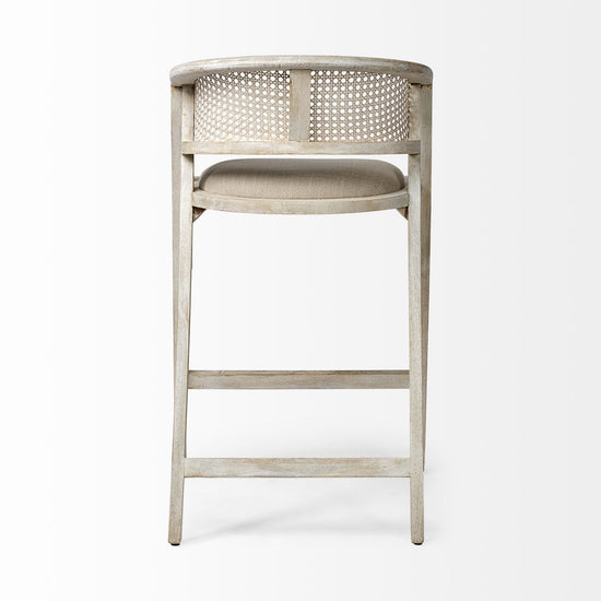 Mercana Tabitha 30.75" Seat Height Beige Fabric/Rattan Seat Blonde Wood Frame Bar Stool