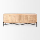 Mercana Cairo 78x19 Brown Solid Wood Black Metal Base 4 Door Cabinet Sideboard