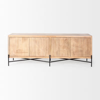 Mercana Cairo 78x19 Brown Solid Wood Black Metal Base 4 Door Cabinet Sideboard