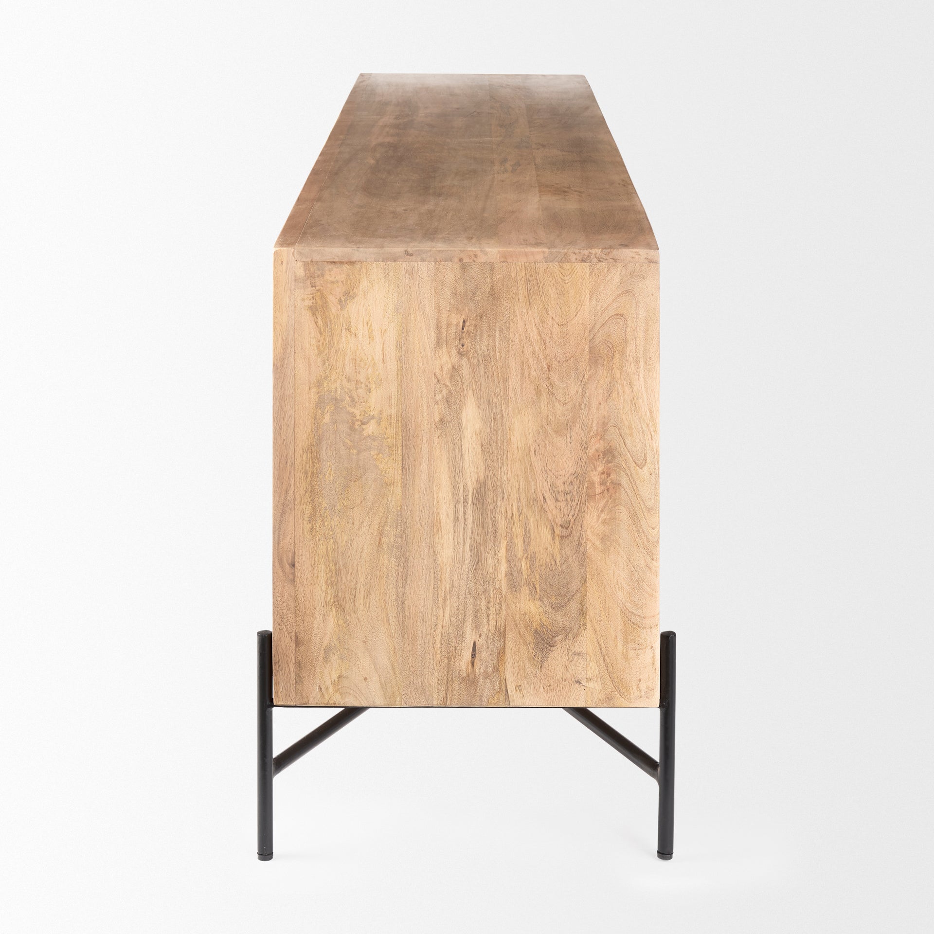 Mercana Cairo 78x19 Brown Solid Wood Black Metal Base 4 Door Cabinet Sideboard