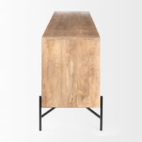 Mercana Cairo 78x19 Brown Solid Wood Black Metal Base 4 Door Cabinet Sideboard