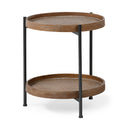 Mercana Kade III 16.9" Round Top Natural Brown Wood and Gray Metal Frame Tray-Style End/Side Table