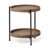 Mercana Kade III 16.9" Round Top Natural Brown Wood and Gray Metal Frame Tray-Style End/Side Table