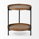 Mercana Kade III 16.9" Round Top Natural Brown Wood and Gray Metal Frame Tray-Style End/Side Table