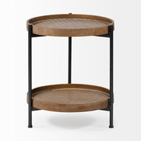Mercana Kade III 16.9" Round Top Natural Brown Wood and Gray Metal Frame Tray-Style End/Side Table