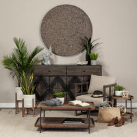 Mercana Kade III 16.9" Round Top Natural Brown Wood and Gray Metal Frame Tray-Style End/Side Table