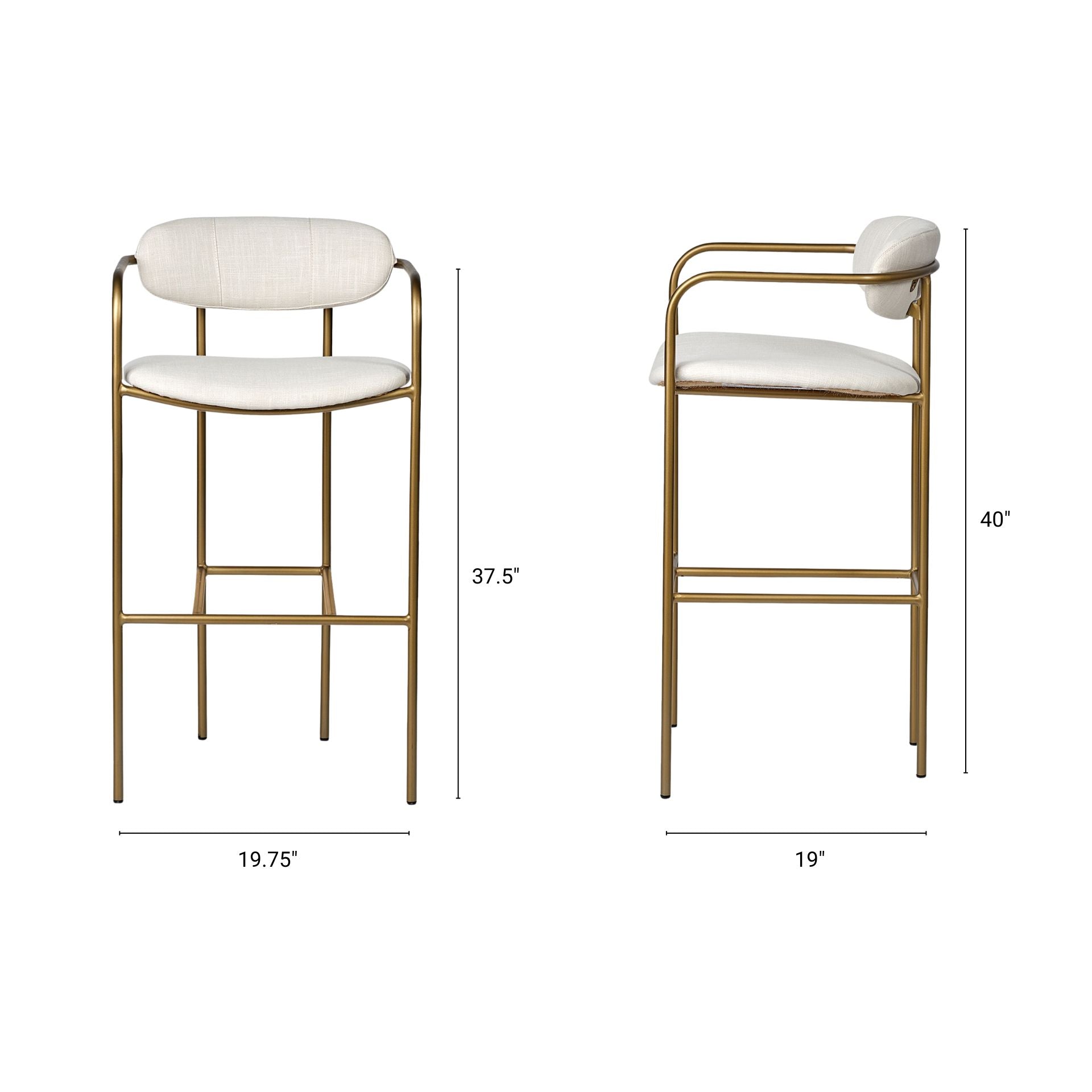 Mercana Parker 30" Seat Height Cream Fabric Seat Gold Metal Bar Stool