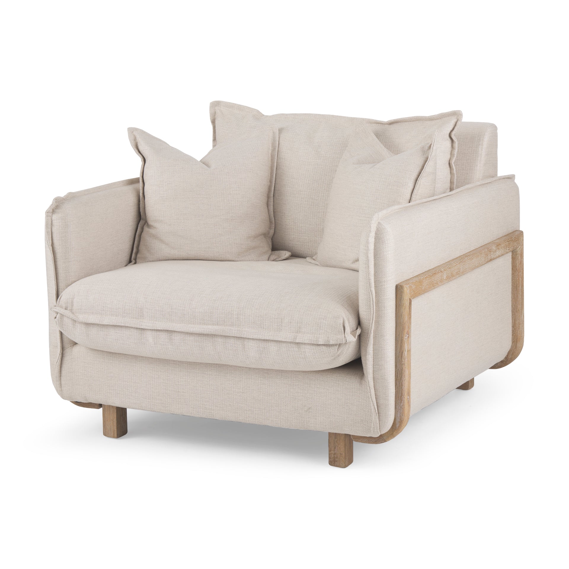 Mercana Roy II Beige Upholstered and Brown Wood Frame Arm Chair
