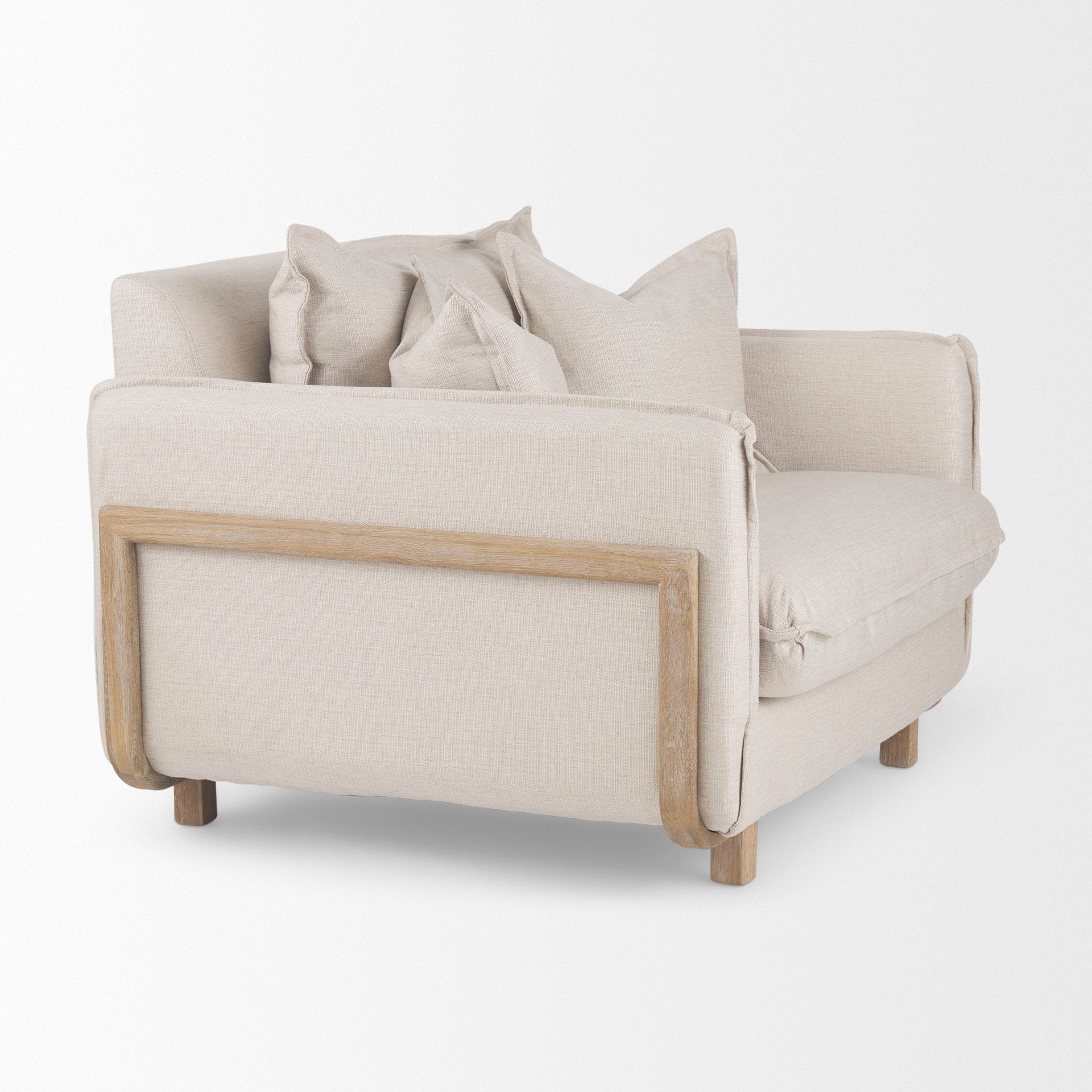 Mercana Roy II Beige Upholstered and Brown Wood Frame Arm Chair
