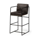 Mercana Stamford 40" Total Height Black Leather Seat With Wood Back, Metal Frame Bar Stool
