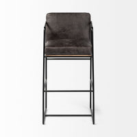 Mercana Stamford 40" Total Height Black Leather Seat With Wood Back, Metal Frame Bar Stool