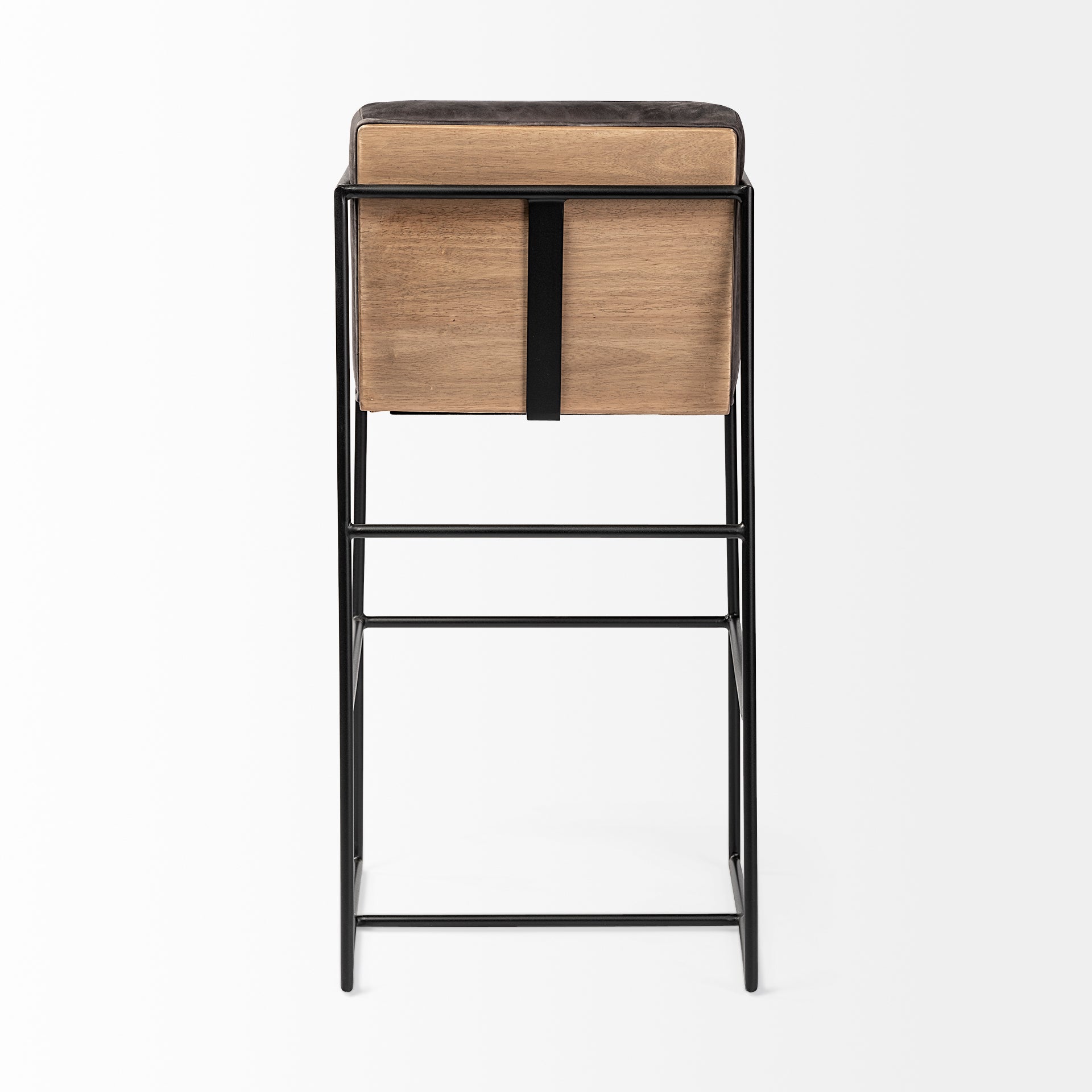 Mercana Stamford 40" Total Height Black Leather Seat With Wood Back, Metal Frame Bar Stool