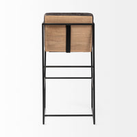 Mercana Stamford 40" Total Height Black Leather Seat With Wood Back, Metal Frame Bar Stool