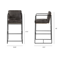 Mercana Stamford 40" Total Height Black Leather Seat With Wood Back, Metal Frame Bar Stool