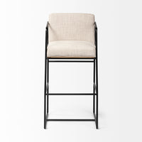 Mercana Stamford 40" Total Height Light Beige Upholstered Seat With Wood Back, Metal Frame Bar Stool