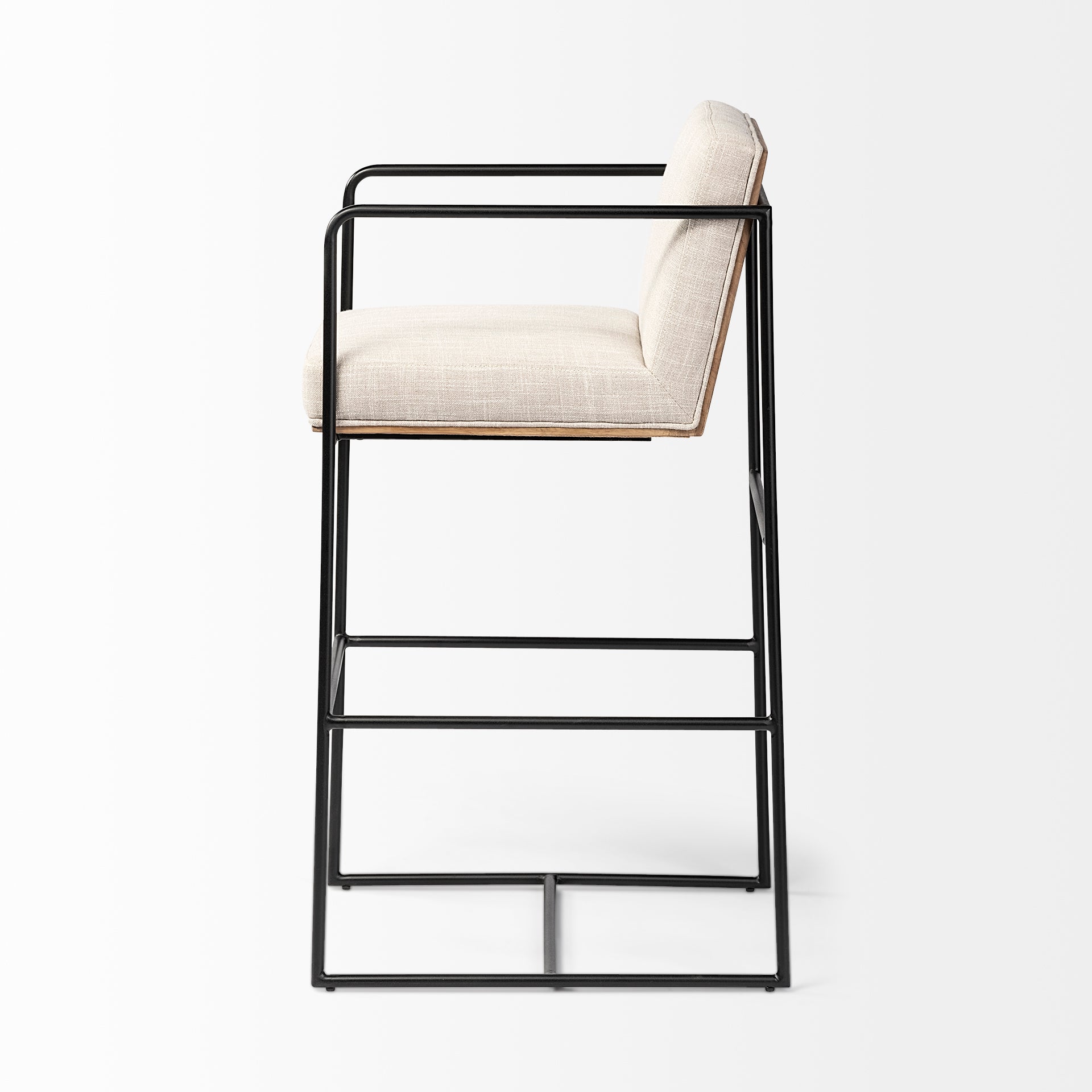 Mercana Stamford 40" Total Height Light Beige Upholstered Seat With Wood Back, Metal Frame Bar Stool