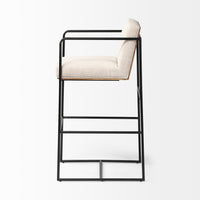 Mercana Stamford 40" Total Height Light Beige Upholstered Seat With Wood Back, Metal Frame Bar Stool