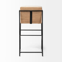 Mercana Stamford 40" Total Height Light Beige Upholstered Seat With Wood Back, Metal Frame Bar Stool