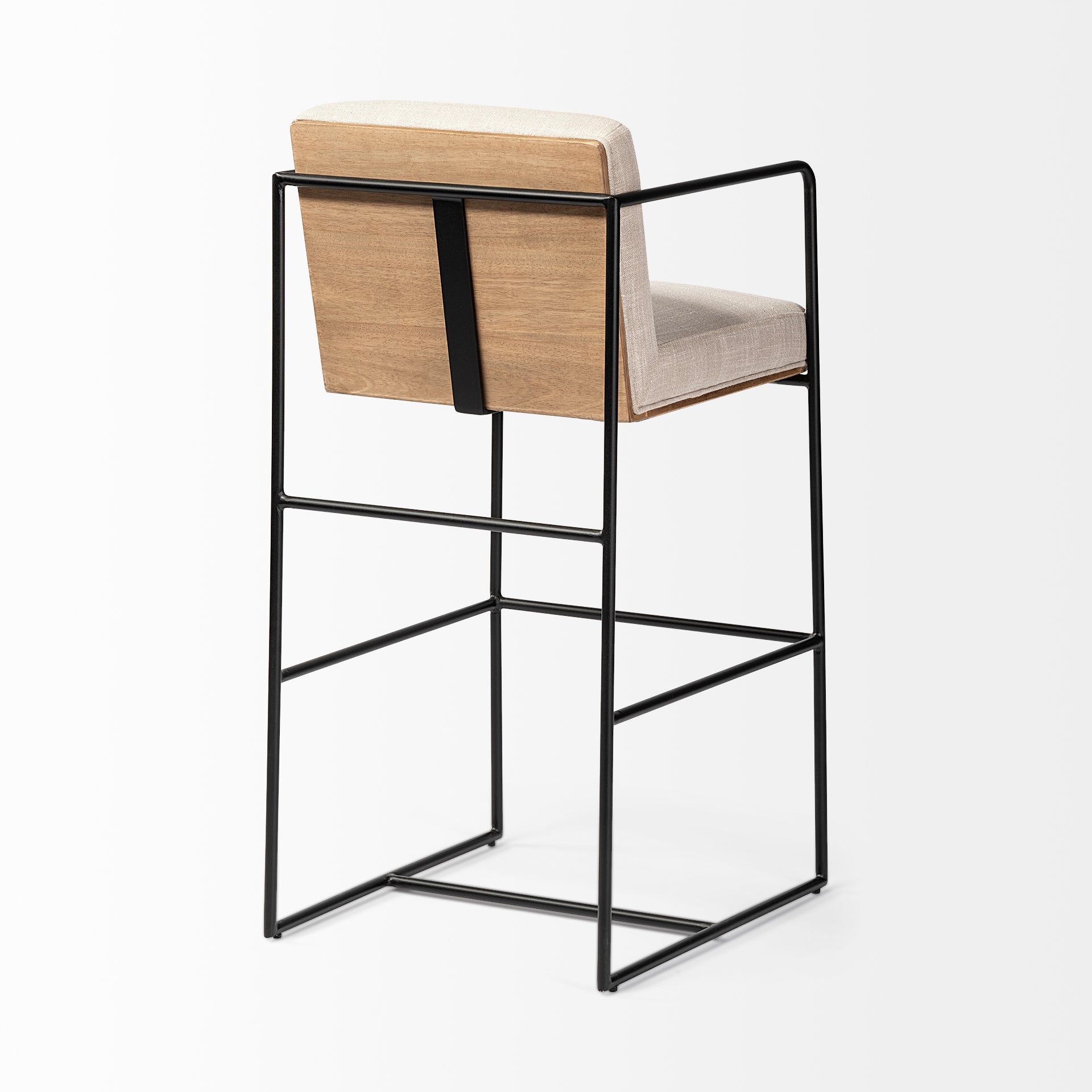 Mercana Stamford 40" Total Height Light Beige Upholstered Seat With Wood Back, Metal Frame Bar Stool