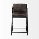 Mercana Stamford 36" Total Height Black Leather Seat With Wood Back, Metal Frame Counter Stool