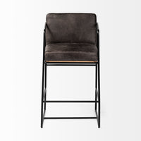 Mercana Stamford 36" Total Height Black Leather Seat With Wood Back, Metal Frame Counter Stool