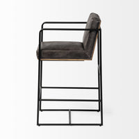 Mercana Stamford 36" Total Height Black Leather Seat With Wood Back, Metal Frame Counter Stool