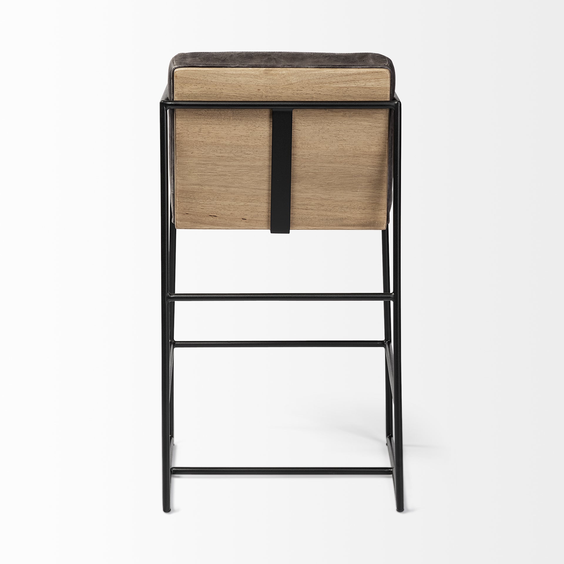 Mercana Stamford 36" Total Height Black Leather Seat With Wood Back, Metal Frame Counter Stool