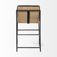 Mercana Stamford 36" Total Height Black Leather Seat With Wood Back, Metal Frame Counter Stool