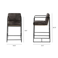 Mercana Stamford 36" Total Height Black Leather Seat With Wood Back, Metal Frame Counter Stool