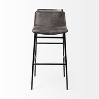 Mercana Kavalan 37.5" Total Height Ebony Leather Seat Black Metal Frame Bar Stool