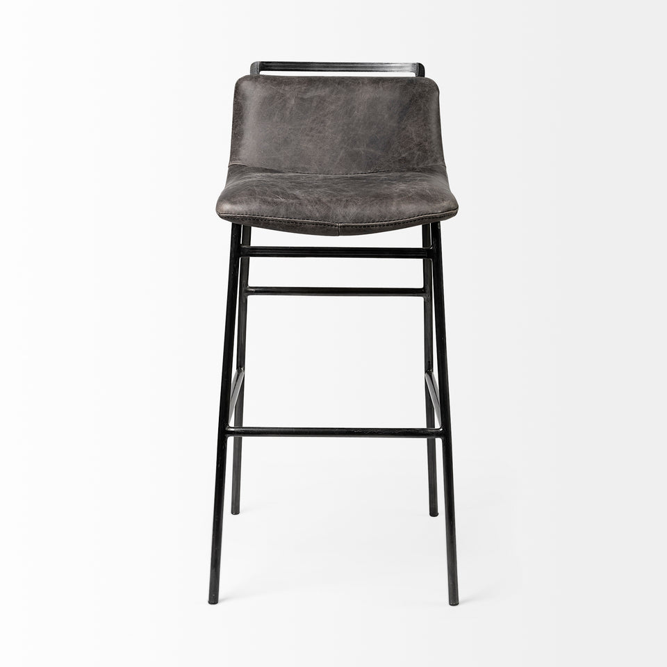 Mercana Kavalan 37.5" Total Height Ebony Leather Seat Black Metal Frame Bar Stool