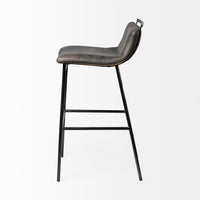 Mercana Kavalan 37.5" Total Height Ebony Leather Seat Black Metal Frame Bar Stool