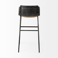 Mercana Kavalan 37.5" Total Height Ebony Leather Seat Black Metal Frame Bar Stool