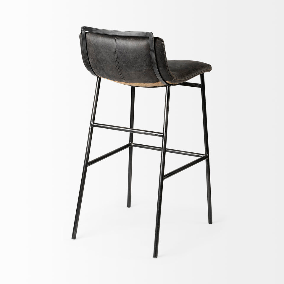Mercana Kavalan 37.5" Total Height Ebony Leather Seat Black Metal Frame Bar Stool