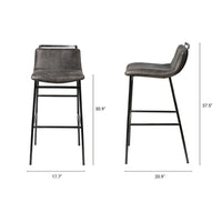Mercana Kavalan 37.5" Total Height Ebony Leather Seat Black Metal Frame Bar Stool