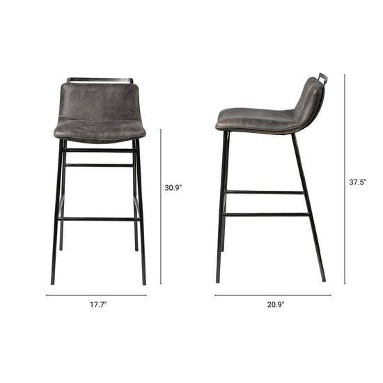 Mercana Kavalan 37.5" Total Height Ebony Leather Seat Black Metal Frame Bar Stool