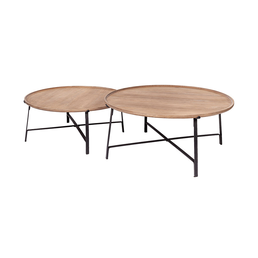 Mercana Helios (Set of 2) Brown Solid Wood Top Black Metal Base Nesting Coffee Tables
