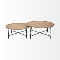 Mercana Helios (Set of 2) Brown Solid Wood Top Black Metal Base Nesting Coffee Tables