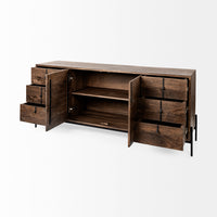 Mercana Glenn VI Dark Brown Wood Frame with Black Iron Accent 6 Drawer 2 Door Cabinet Sideboard