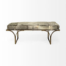 Mercana Jessie 55L x 16W White/Gray Hair-On-Hide Seat With Gold Metal Base Accent Bench