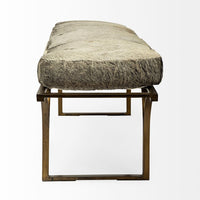 Mercana Jessie 55L x 16W White/Gray Hair-On-Hide Seat With Gold Metal Base Accent Bench