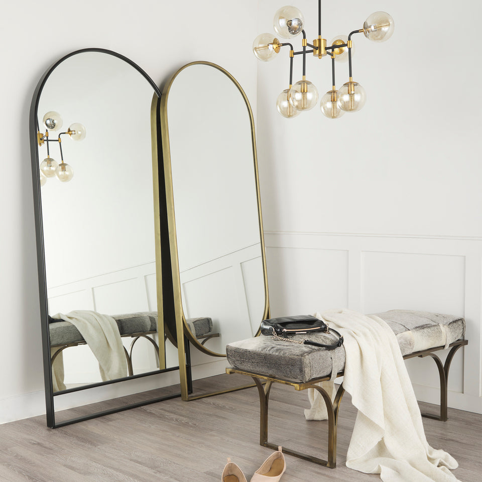 Mercana Jessie 55L x 16W White/Gray Hair-On-Hide Seat With Gold Metal Base Accent Bench