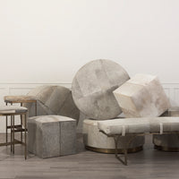 Mercana Jessie 55L x 16W White/Gray Hair-On-Hide Seat With Gold Metal Base Accent Bench