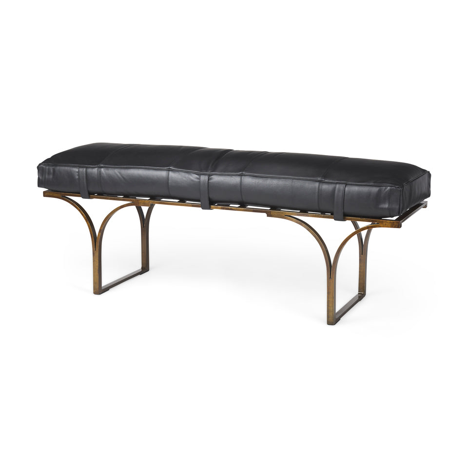 Mercana Jessie 55L x 16W Black Leather Seat With Gold Metal Base Accent Bench