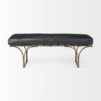 Mercana Jessie 55L x 16W Black Leather Seat With Gold Metal Base Accent Bench